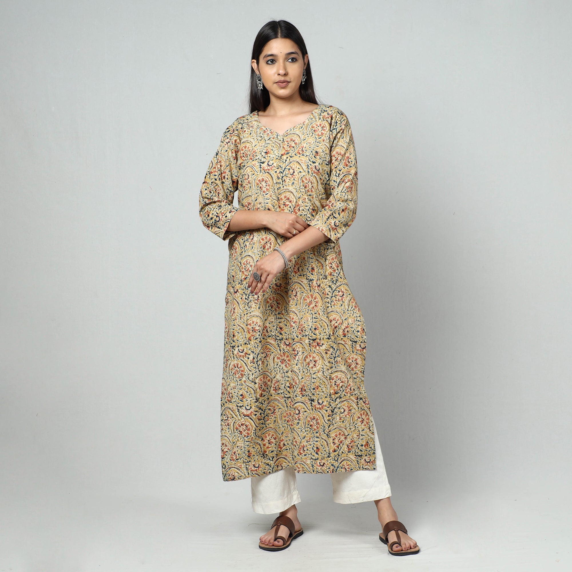  Kalamkari Block Printed Cotton Long Kurta For Women