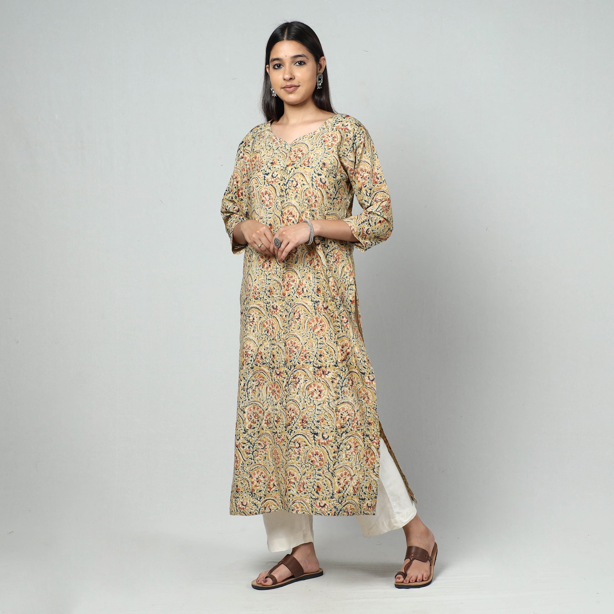  Kalamkari Block Printed Cotton Long Kurta For Women