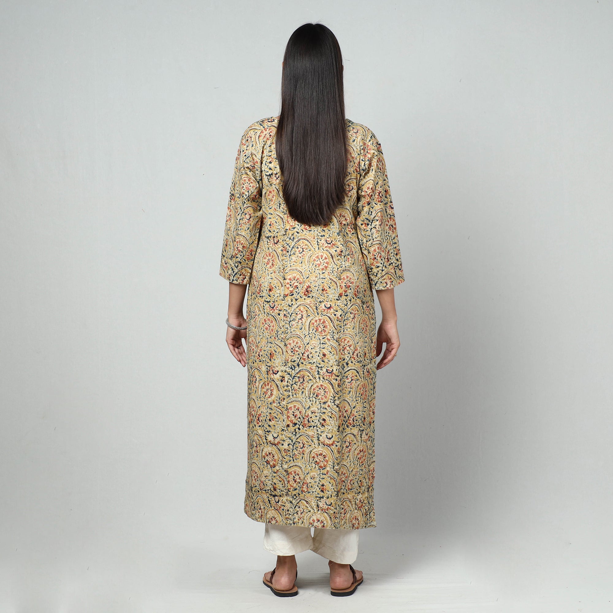  Kalamkari Block Printed Cotton Long Kurta For Women