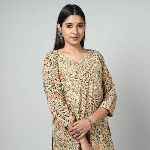  Kalamkari Block Printed Cotton Long Kurta For Women