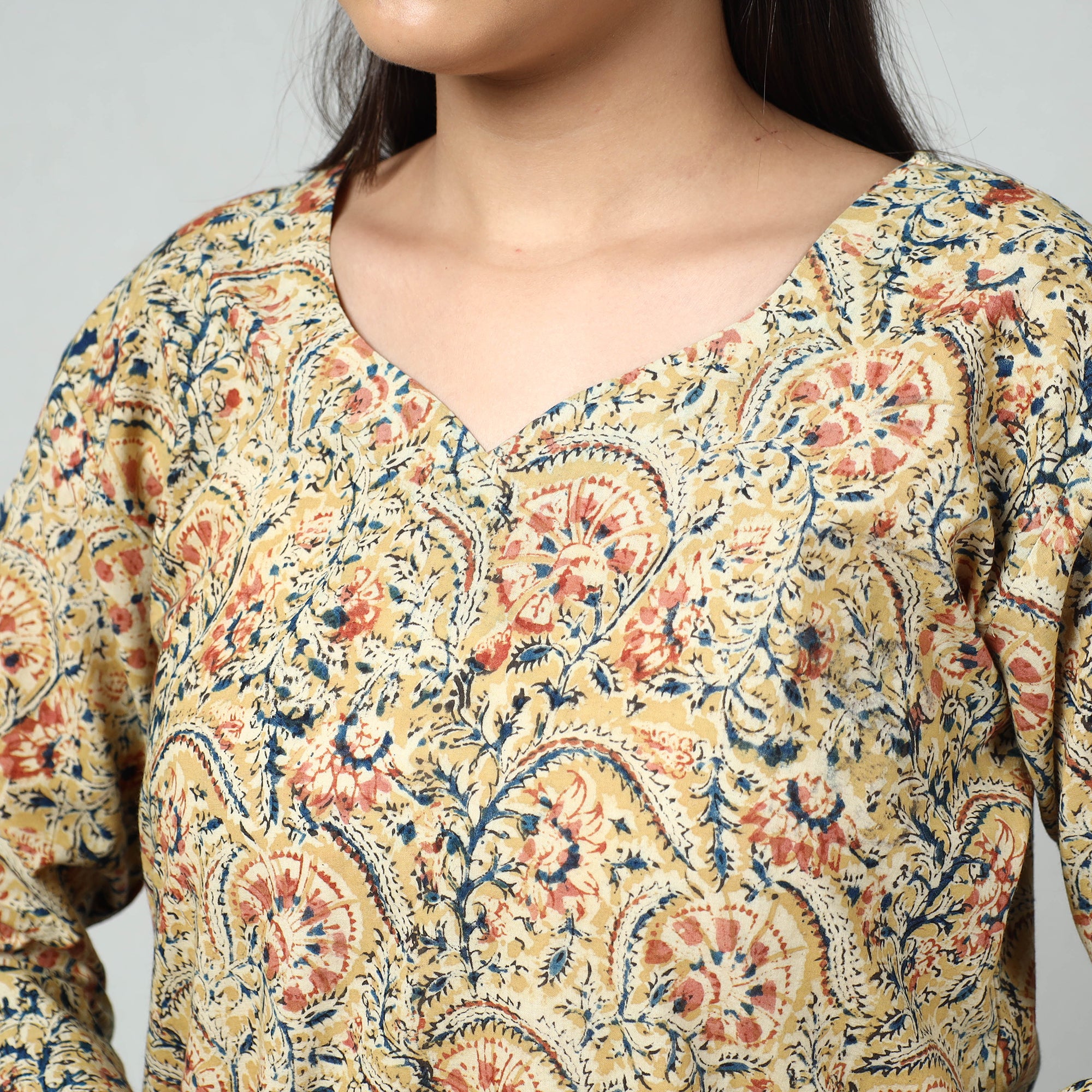  Kalamkari Block Printed Cotton Long Kurta For Women