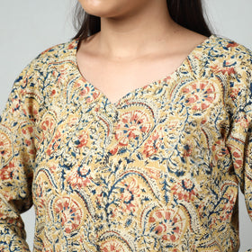  Kalamkari Block Printed Cotton Long Kurta For Women
