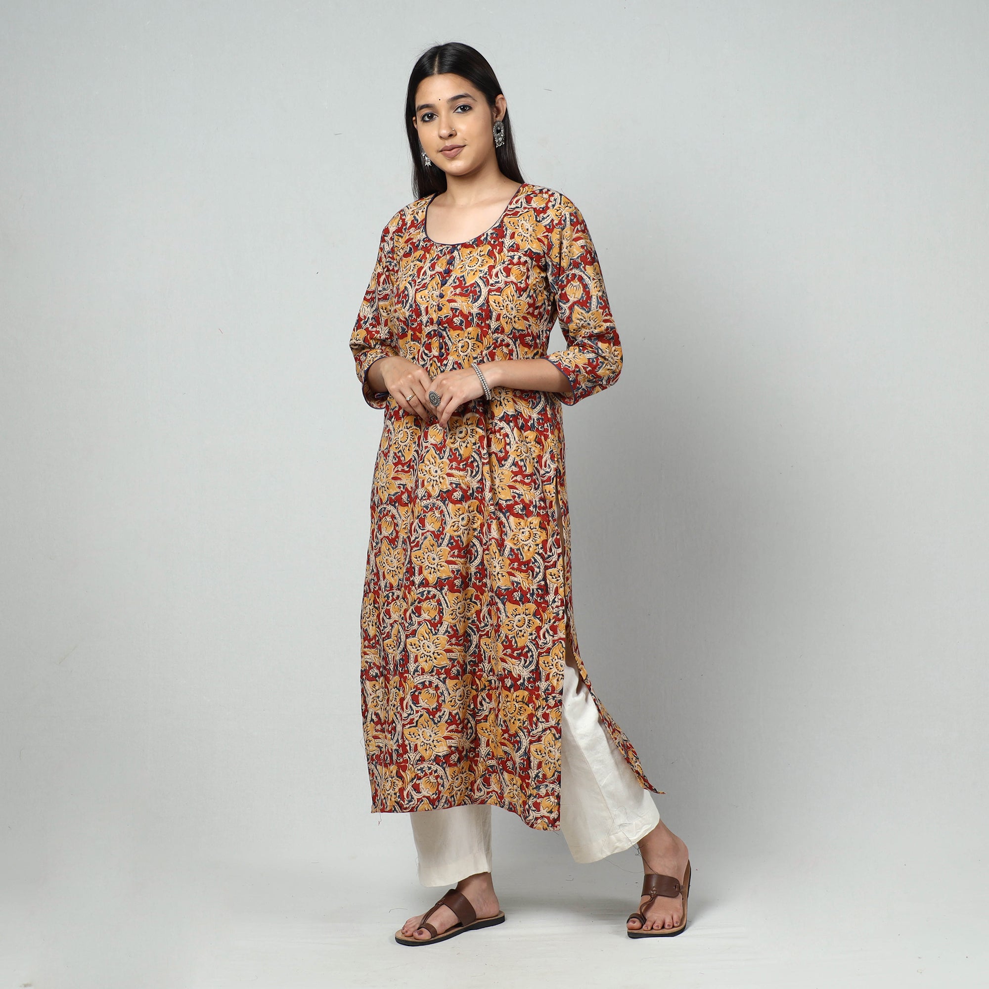  Kalamkari Block Printed Cotton Long Kurta For Women