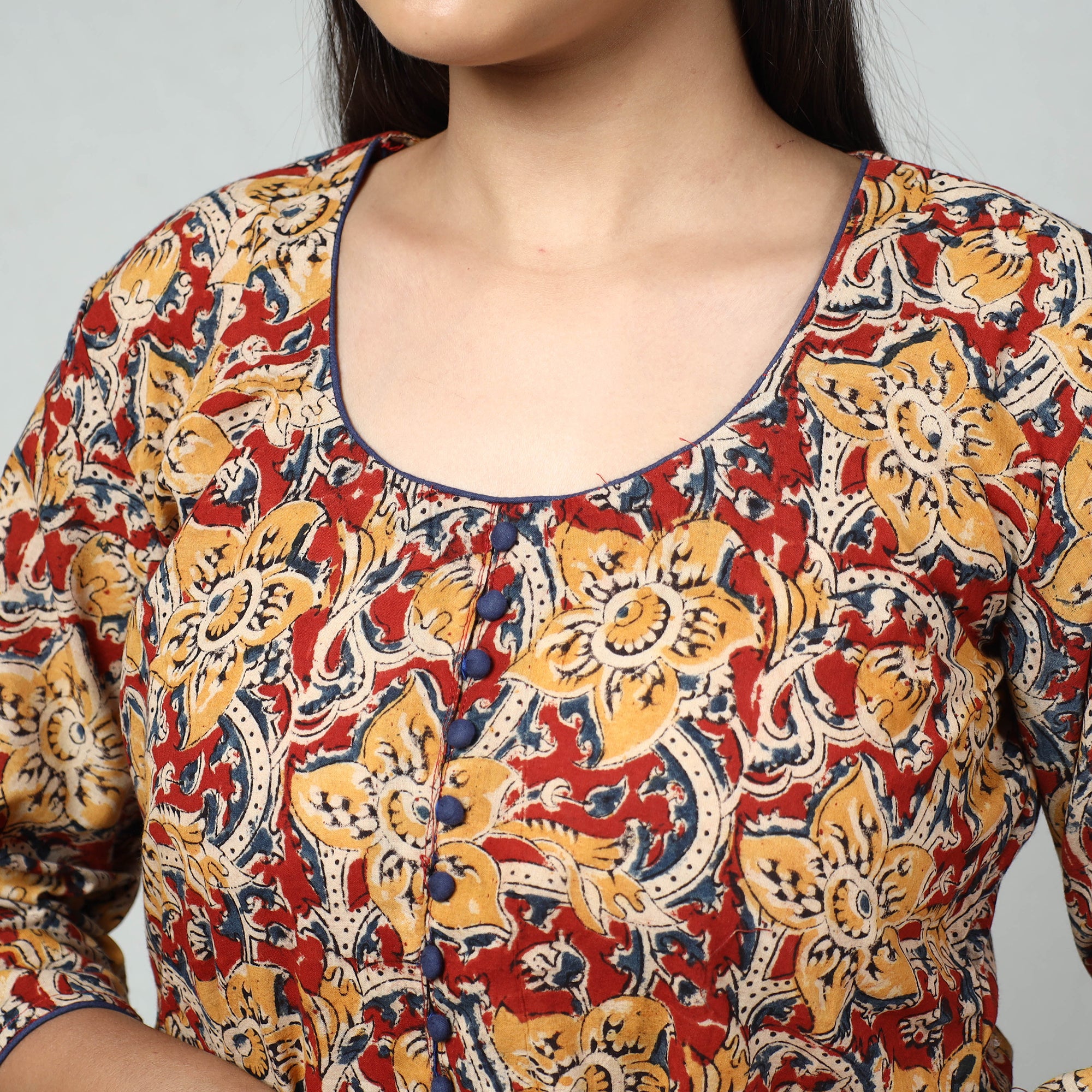  Kalamkari Block Printed Cotton Long Kurta For Women