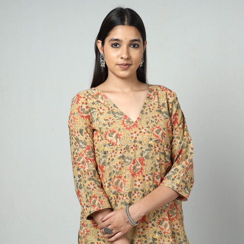  Kalamkari Block Printed Cotton Long Kurta For Women