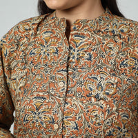 Brown - Kalamkari Block Printed Cotton Long Straight Kurta