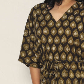 Brown - Bagru Dabu Hand Block Print Cotton Kaftan Dress (Medium)