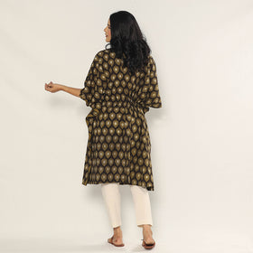Brown - Bagru Dabu Hand Block Print Cotton Kaftan Dress (Medium)