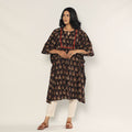 Black - Bagru Dabu Hand Block Print Cotton Kaftan Dress (Medium)
