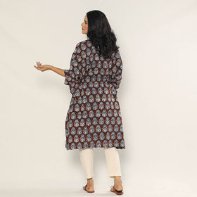 Maroon - Bagru Dabu Hand Block Print Cotton Kaftan Dress (Medium)