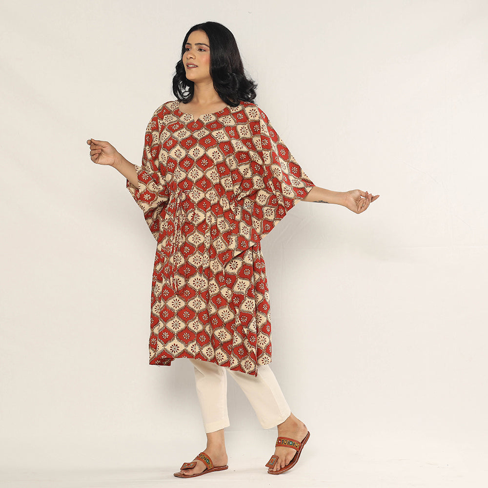 Multicolor - Bagru Dabu Block Printing Cotton Kaftan Dress (Medium)