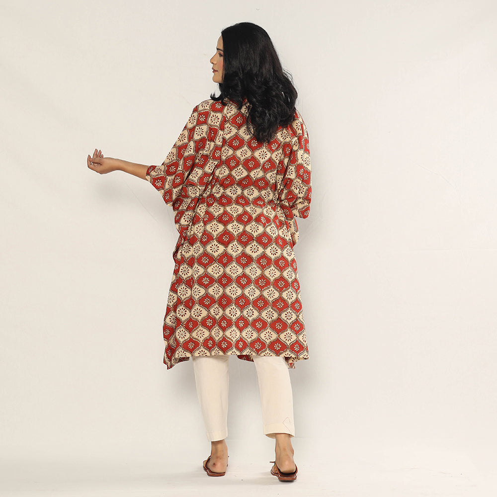 Multicolor - Bagru Dabu Block Printing Cotton Kaftan Dress (Medium)