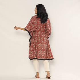 Red - Bagru Dabu Hand Block Print Cotton Kaftan Dress (Medium)