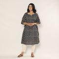 Black - Bagru Dabu Block Printing Cotton Kaftan Dress (Medium)