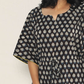 Black - Bagru Dabu Block Printing Cotton Kaftan Dress (Medium)