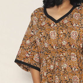 Brown - Bagru Dabu Hand Block Print Cotton Kaftan Dress (Medium)