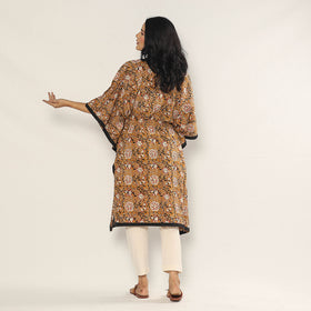 Brown - Bagru Dabu Hand Block Print Cotton Kaftan Dress (Medium)