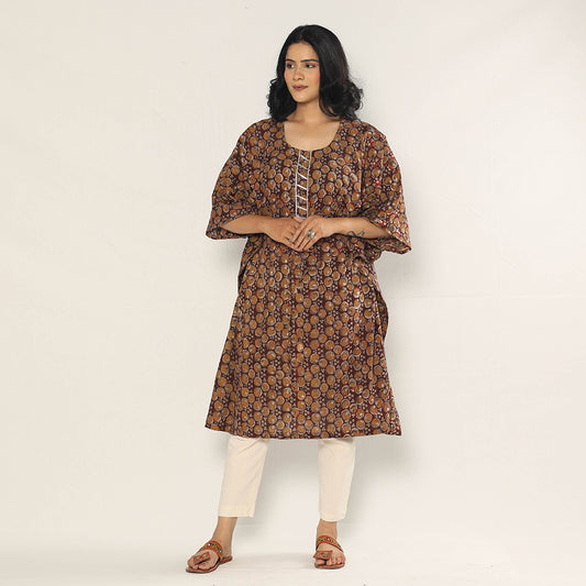 Multicolor - Bagru Dabu Block Printing Cotton Kaftan Dress (Medium)