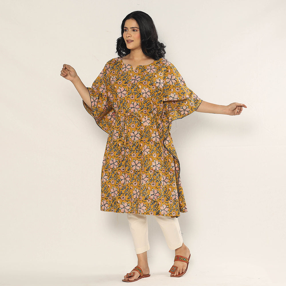 Bagru Dabu Block Print Cotton Kaftan Dress