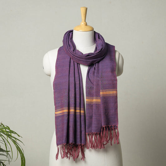 Purple - Tangaliya Work Handwoven Cotton Stole with Tassels