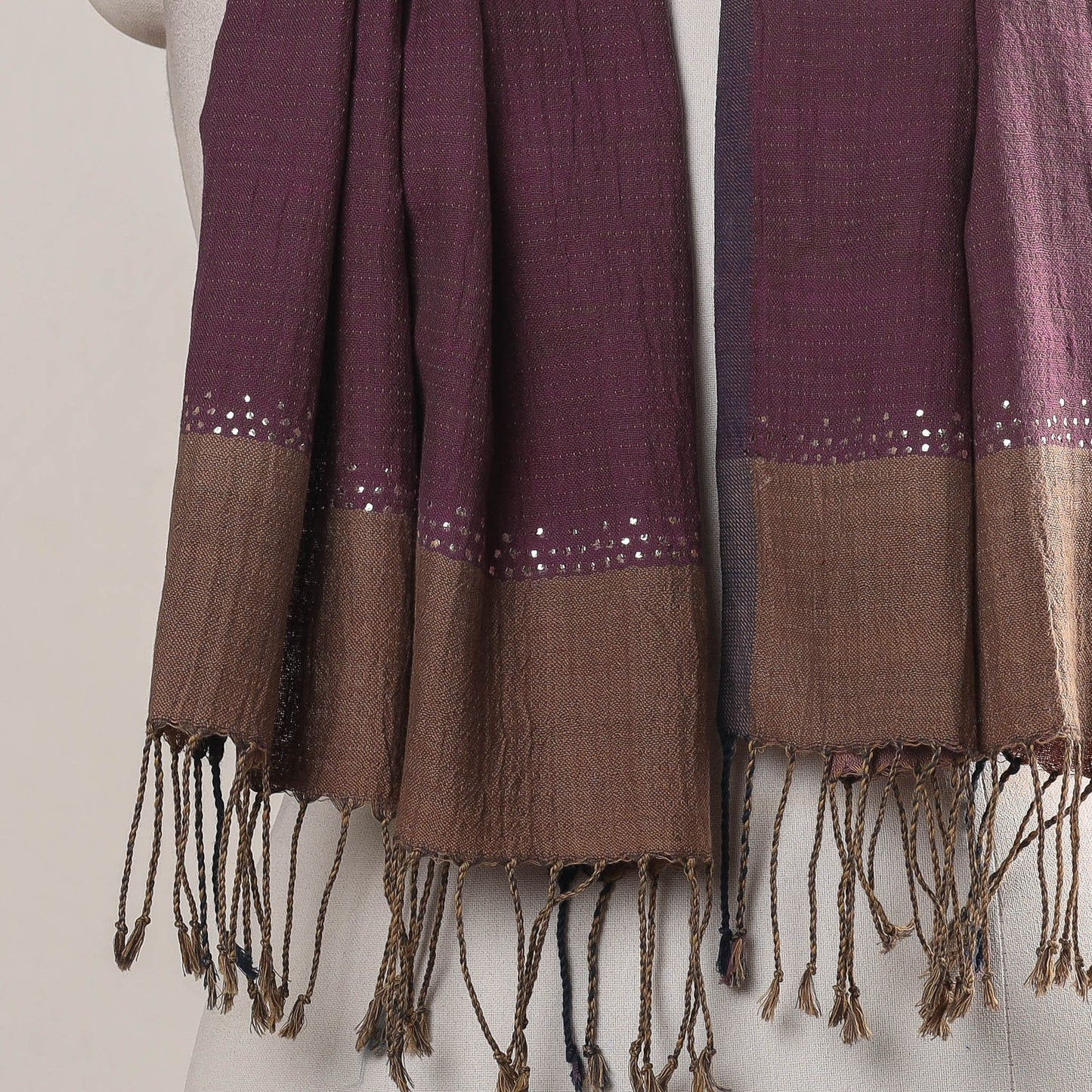 Handwoven Double Cloth Cotton Stole With Mukaish (Crinkle)