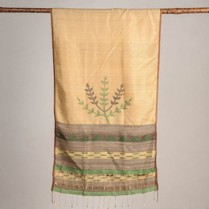 Multicolor - Landscape Djembe Karomi Jamdani Handwoven Silk Stole from Bengal