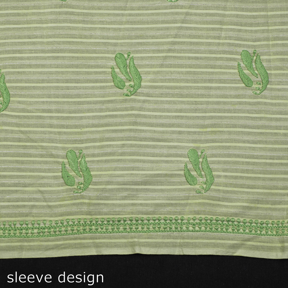 Green - 2pc Lucknow Chikankari Hand Embroidery Cotton Suit Material with Kota Doria Dupatta