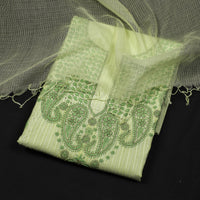 Green - 2pc Lucknow Chikankari Hand Embroidery Cotton Suit Material with Kota Doria Dupatta