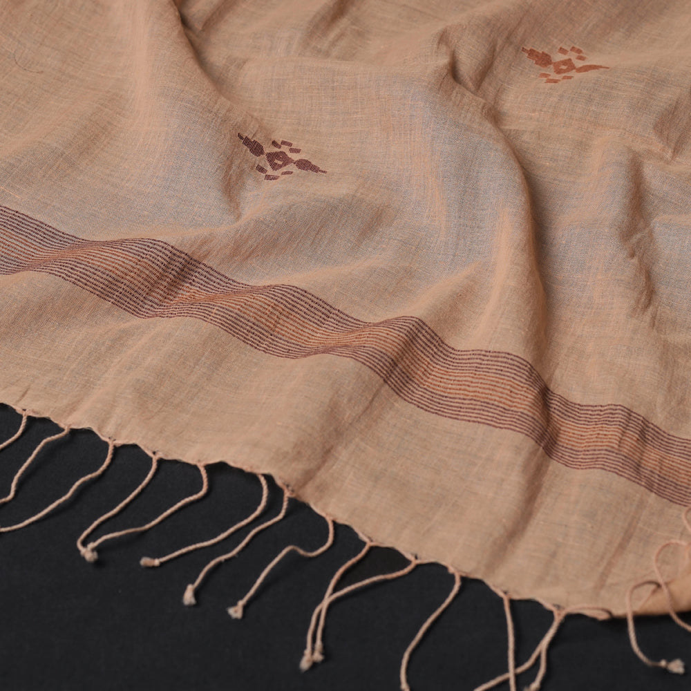 Orange - Burdwan Jamdani Buti Handloom Pure Cotton Stole with Tassels