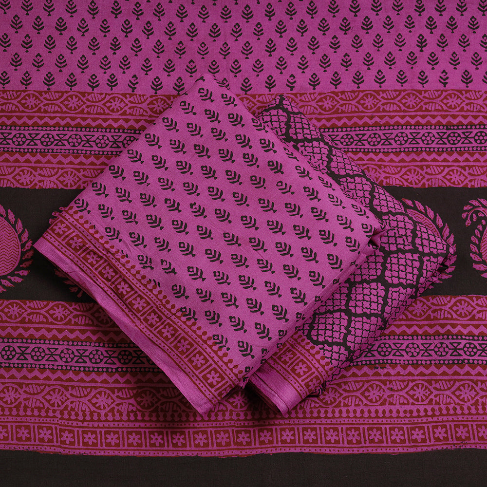 Purple - 3pc Bagh Block Printed Natural Dyed Cotton Suit Material Set 05