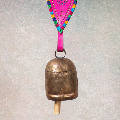 Kutch Copper Coated Bell with Leather Belt - Leaf