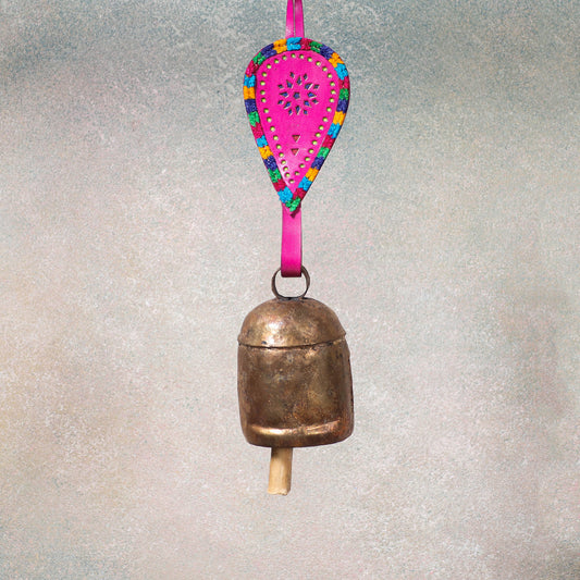 Kutch Copper Coated Bell with Leather Belt - Leaf