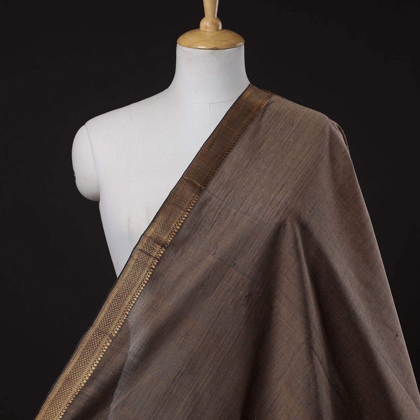 Brown - Original Mangalagiri Handloom Cotton Zari Border Fabric