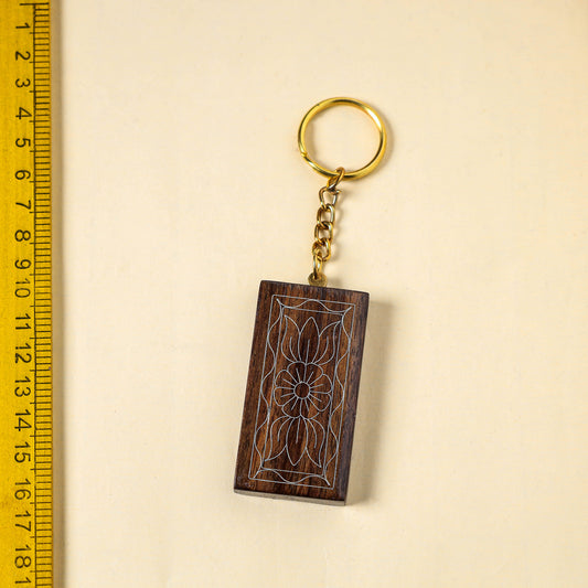 Hand Carved Tarkashi Inlay Rosewood Keychain