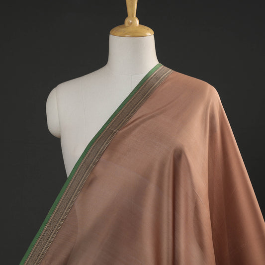 Brown  - Maheshwari Silk Cotton Pure Handloom Zari Border Fabric