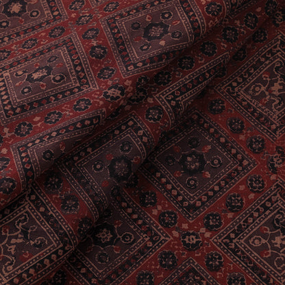 Maroon - Patterned Floral Blocks Ajrakh Hand Block Printed Cotton Fabric