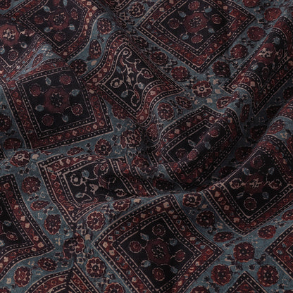 Black - Intricate Patterned Ajrakh Hand Block Printed Cotton Fabric