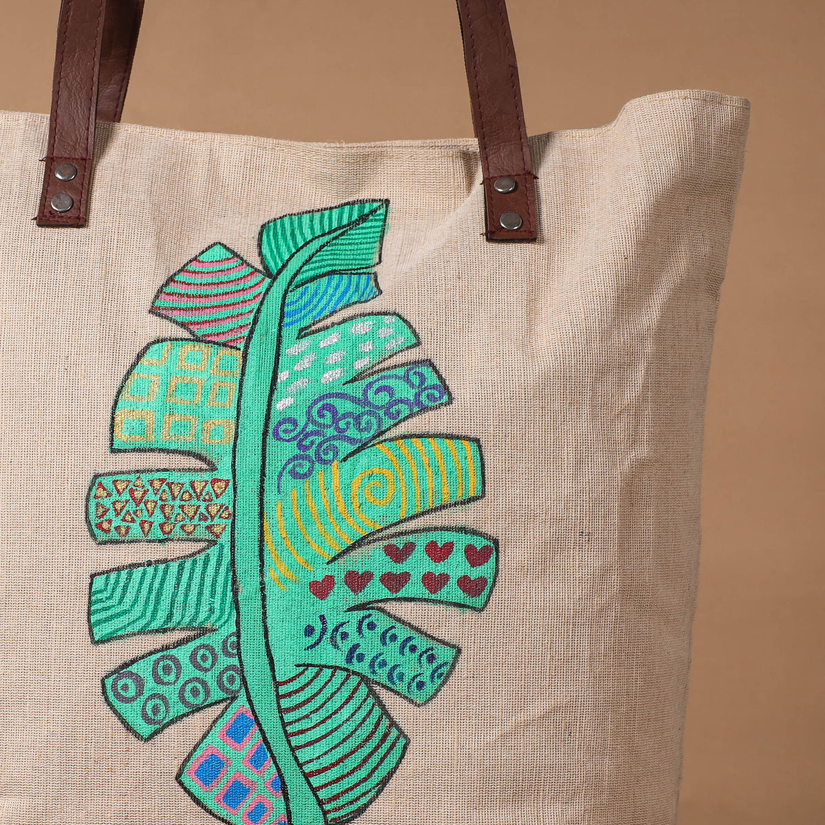Leaf handpainted shoulder bag for women 10 - handcrafted