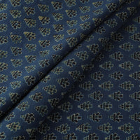 Blue - Motifs On Indigo Ajrakh Hand Block Printed Cotton Fabric