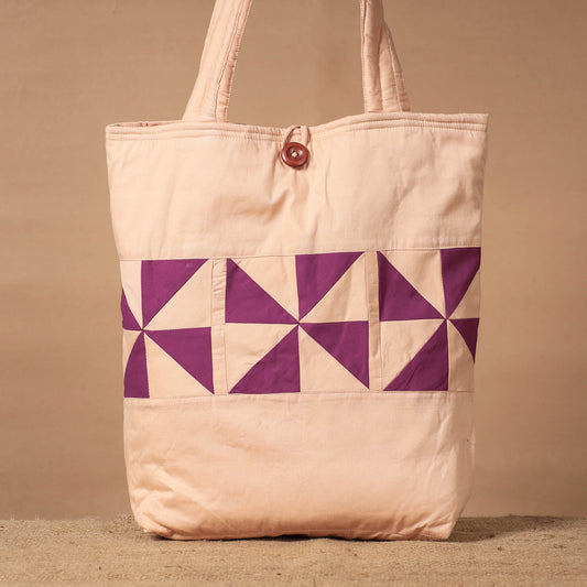Peach - Patchwork Quilted Cotton Pinwheels Shoulder Bag