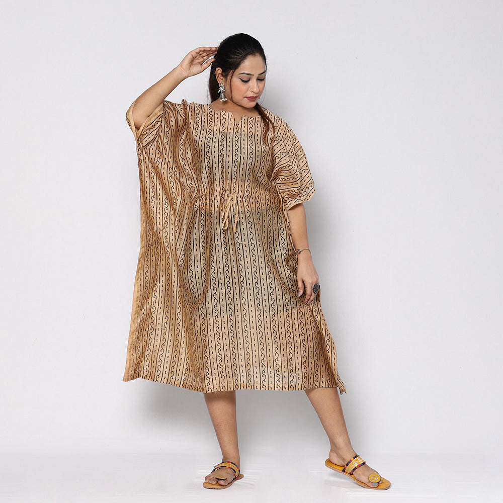  Bagru Block Printing Chanderi Silk Kaftan with Tie-Up Waist 