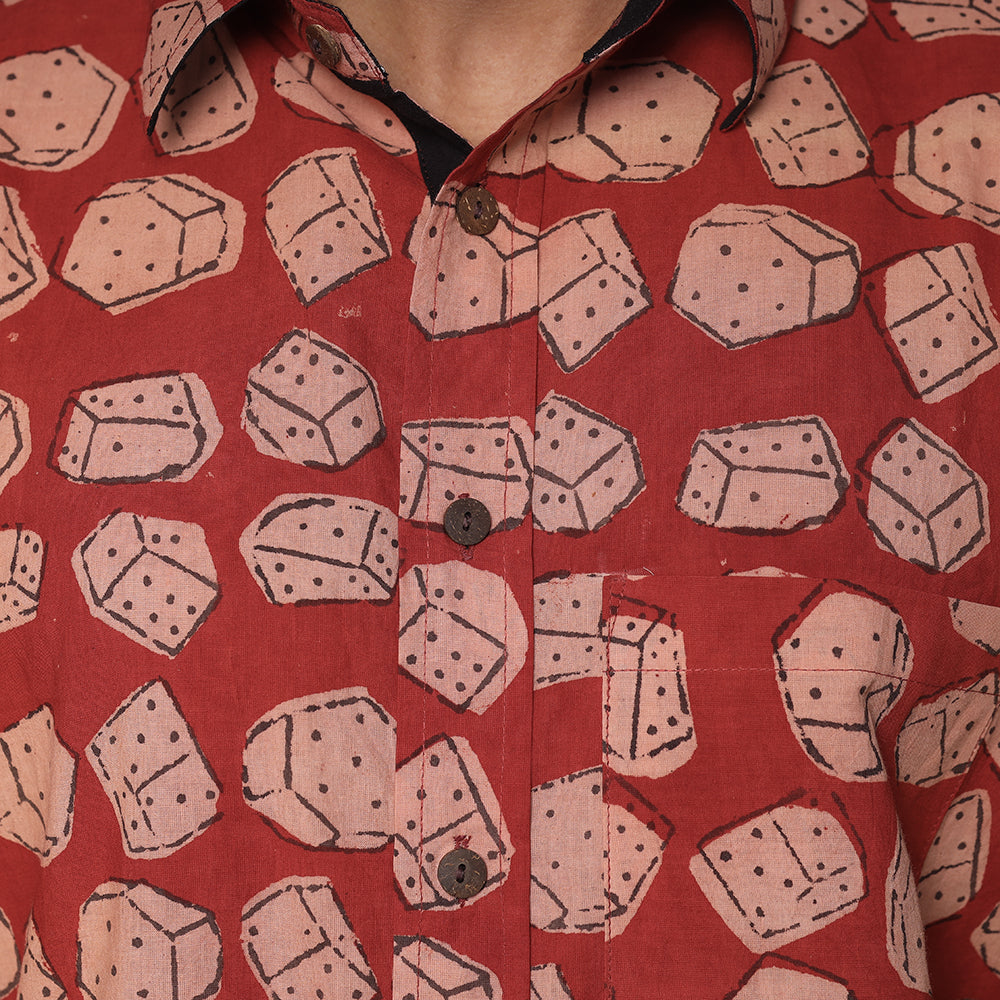 Bindaas Block Printed Natural Dyed Cotton Men Half Sleeve Shirt