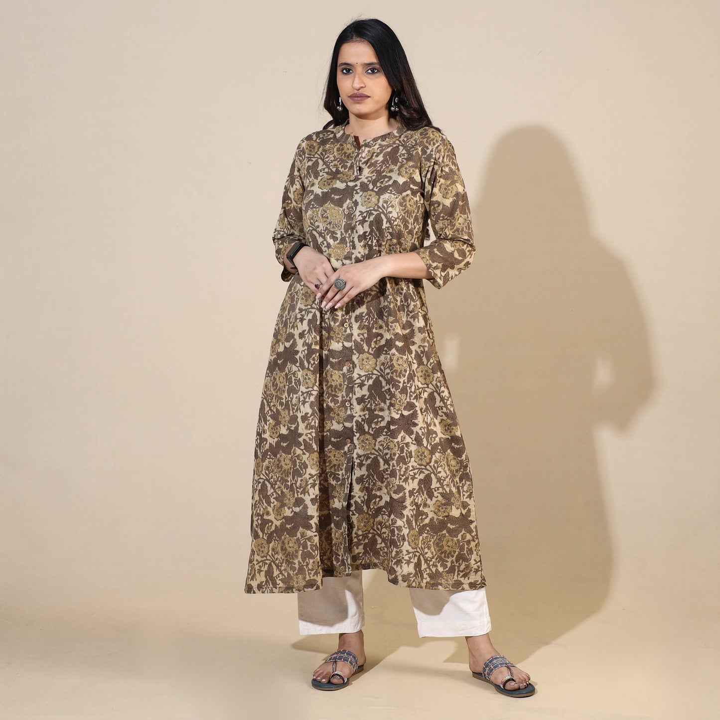 Brown - Bagru Hand Block Printed Cotton Long Kurta