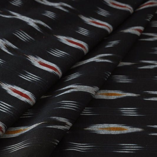 Fuzzy Butta Pattern On Black Pochampally Ikat Weave Pure Cotton Fabric