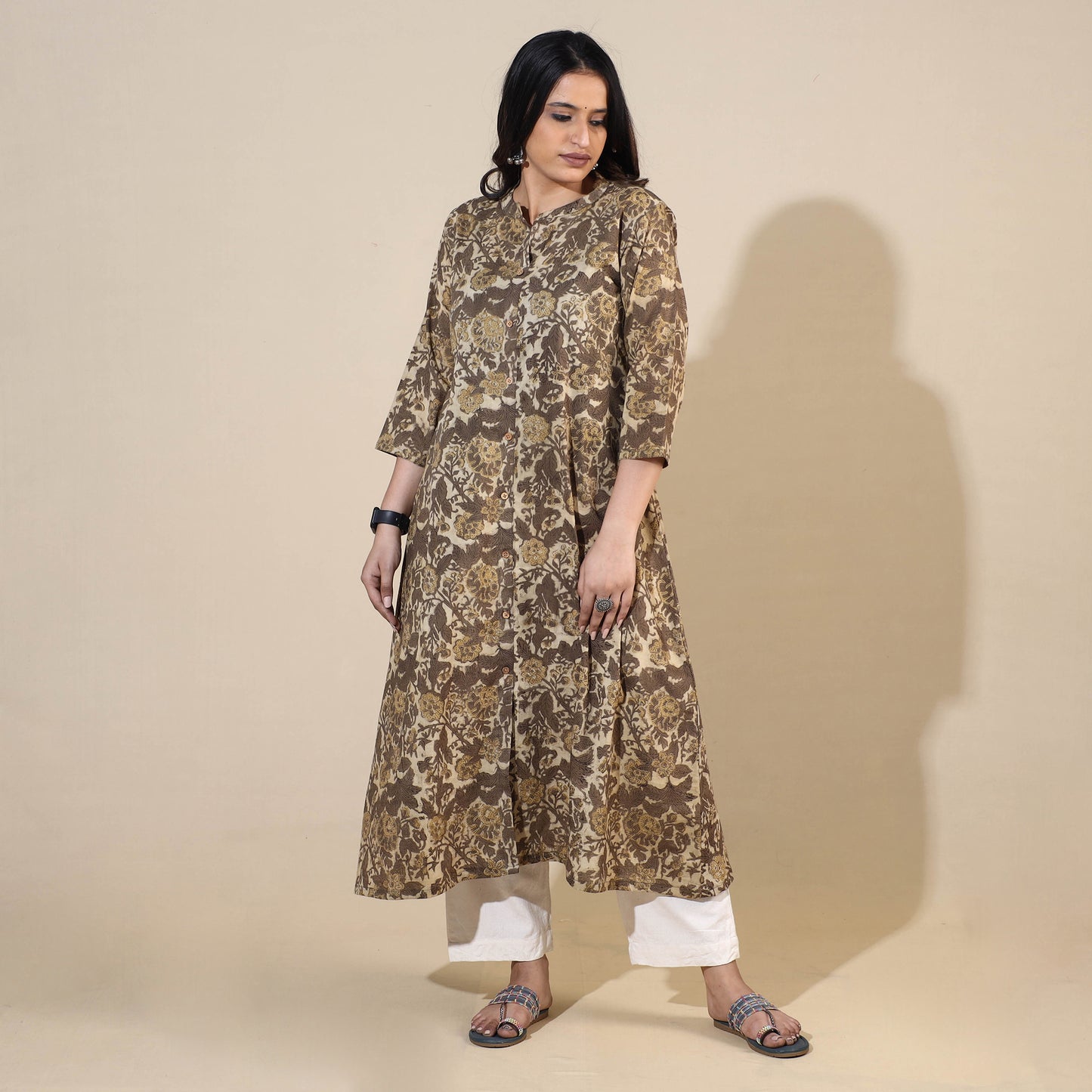 Brown - Bagru Hand Block Printed Cotton Long Kurta