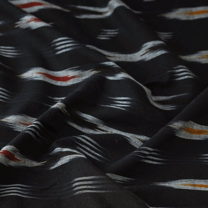 Fuzzy Butta Pattern On Black Pochampally Ikat Weave Pure Cotton Fabric