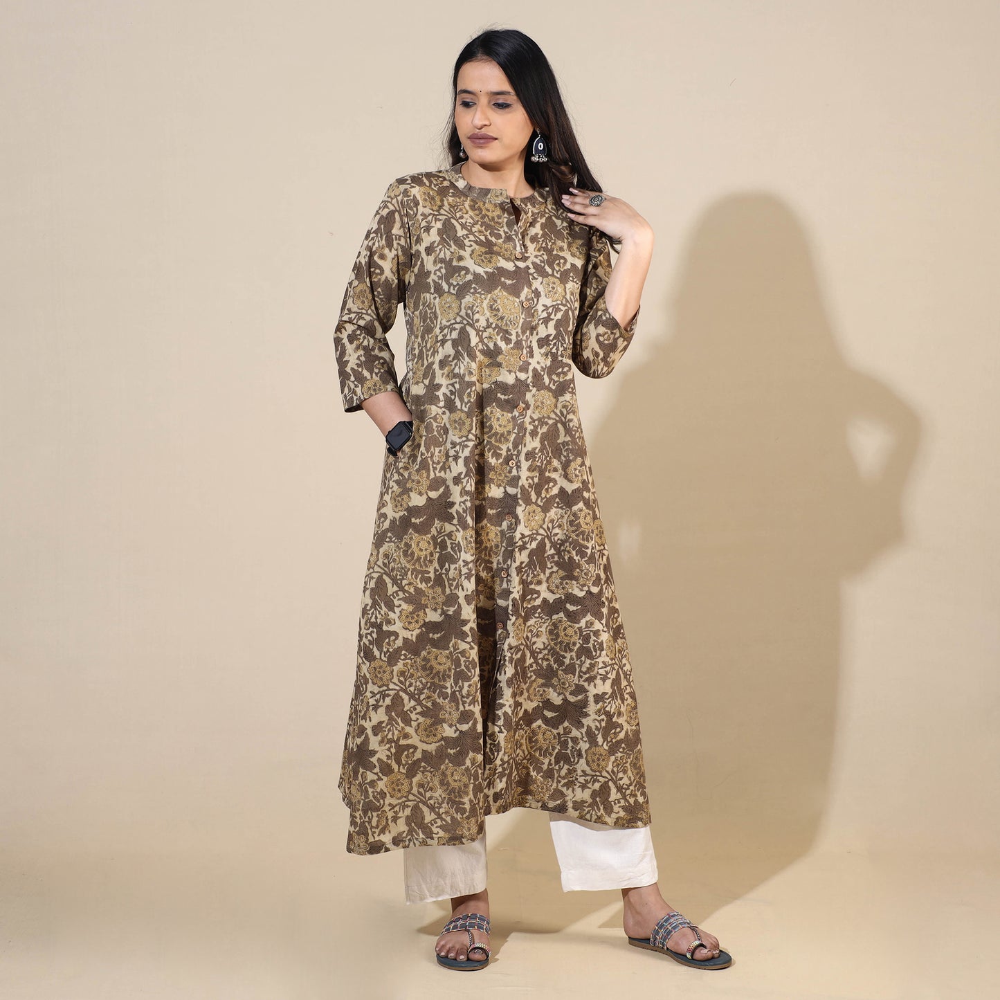 Brown - Bagru Hand Block Printed Cotton Long Kurta