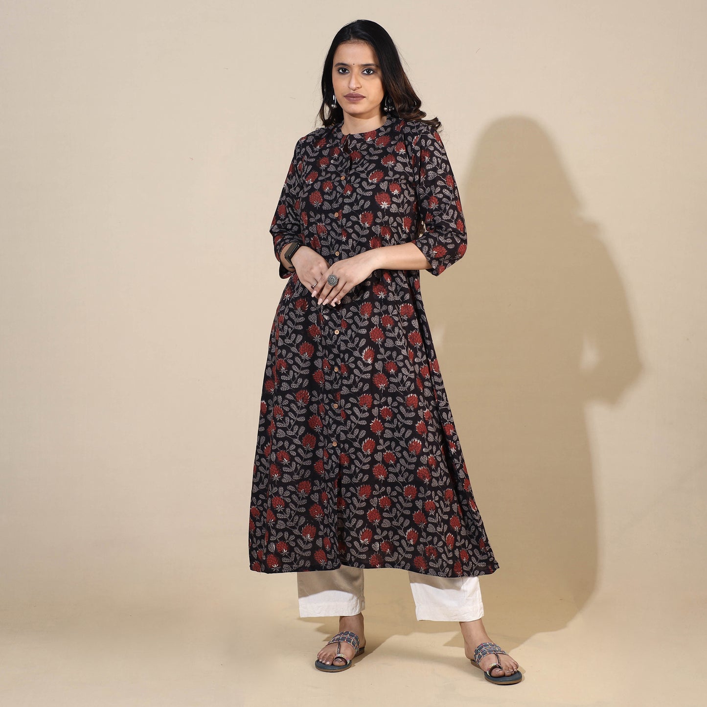 Black - Bagru Hand Block Printed Cotton Long Kurta