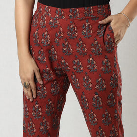 Red Ajrakh Block Printing Cotton Tapered Casual Pant for Women