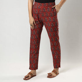 Red Ajrakh Block Printing Cotton Tapered Casual Pant for Women